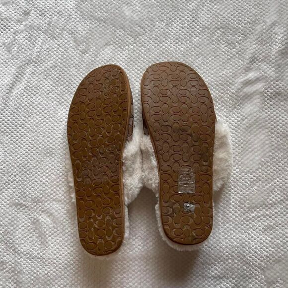 COACH FUR-LINED MONOGRAM SLIPPERS - Picture 4 of 5